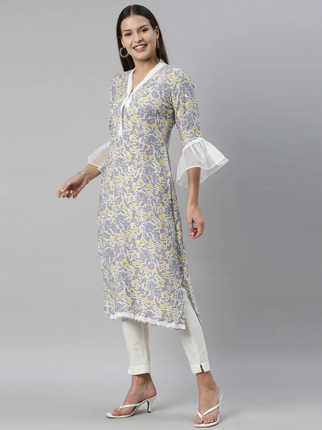 Neerus Grey Color Rayon Fabric Kurta - Image 3