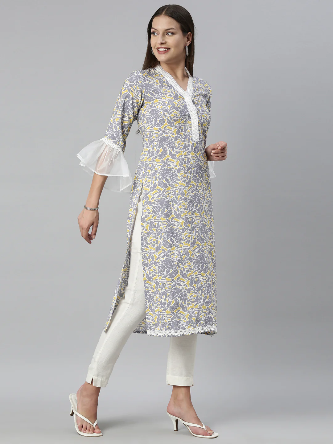 Neerus Grey Color Rayon Fabric Kurta - Image 4