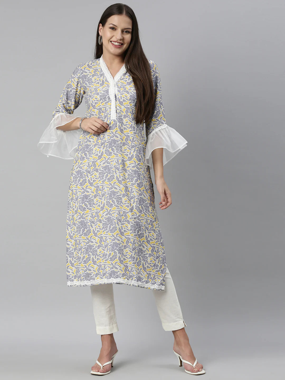 Neerus Grey Color Rayon Fabric Kurta - Image 6