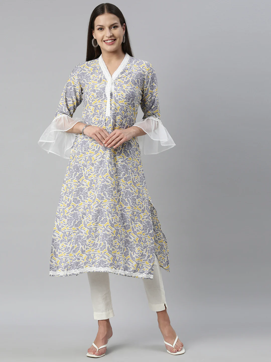 Neerus Grey Color Rayon Fabric Kurta - Image 9