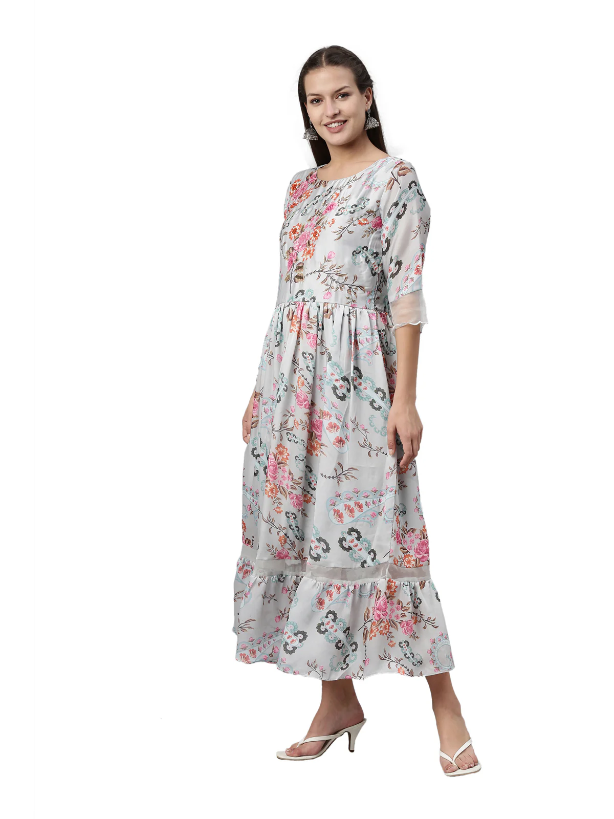 Neerus Grey Color Satin Fabric Kurta - Image 3