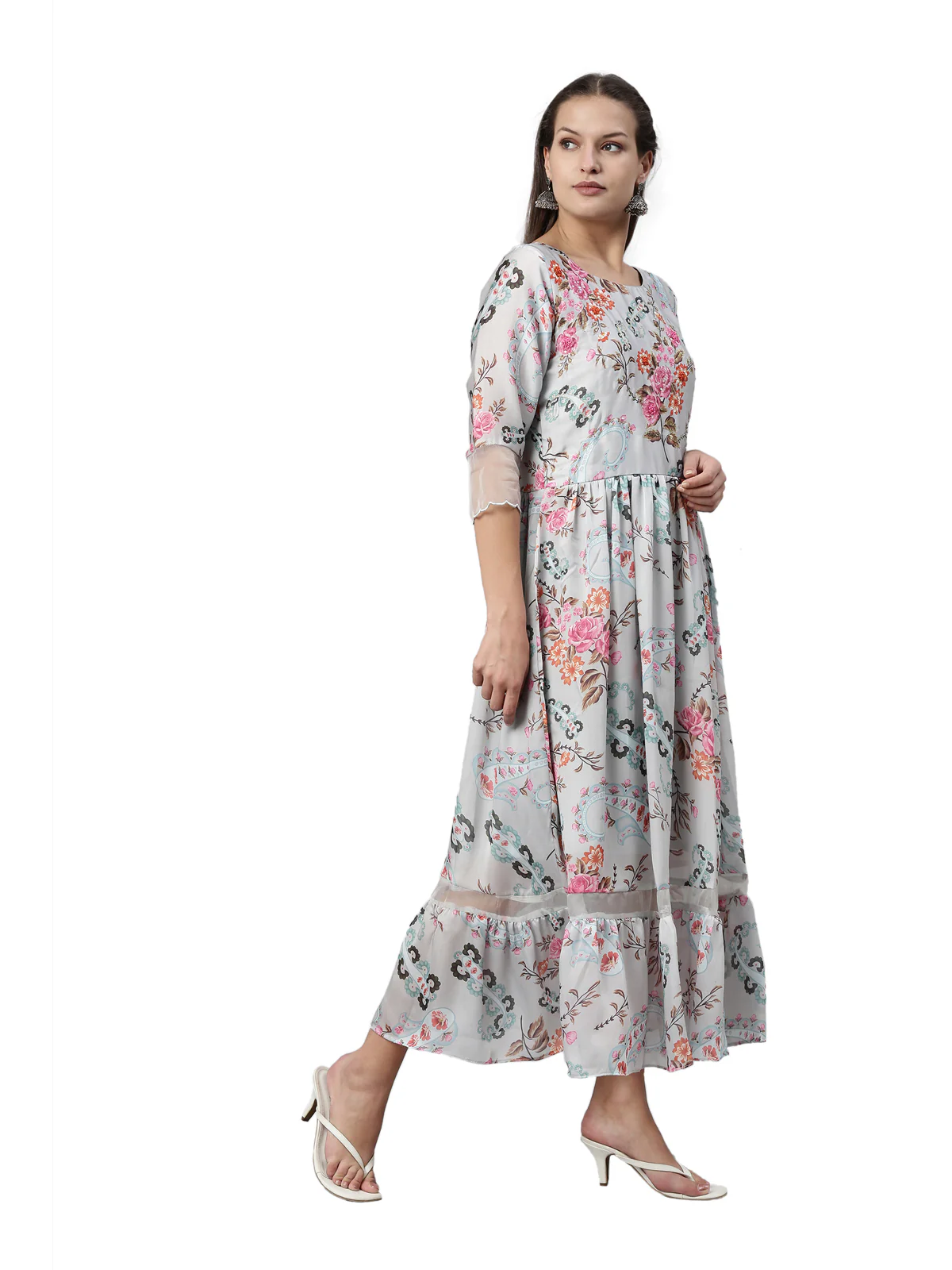 Neerus Grey Color Satin Fabric Kurta - Image 4