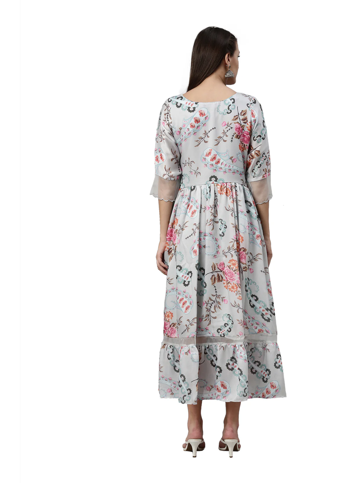 Neerus Grey Color Satin Fabric Kurta - Image 5