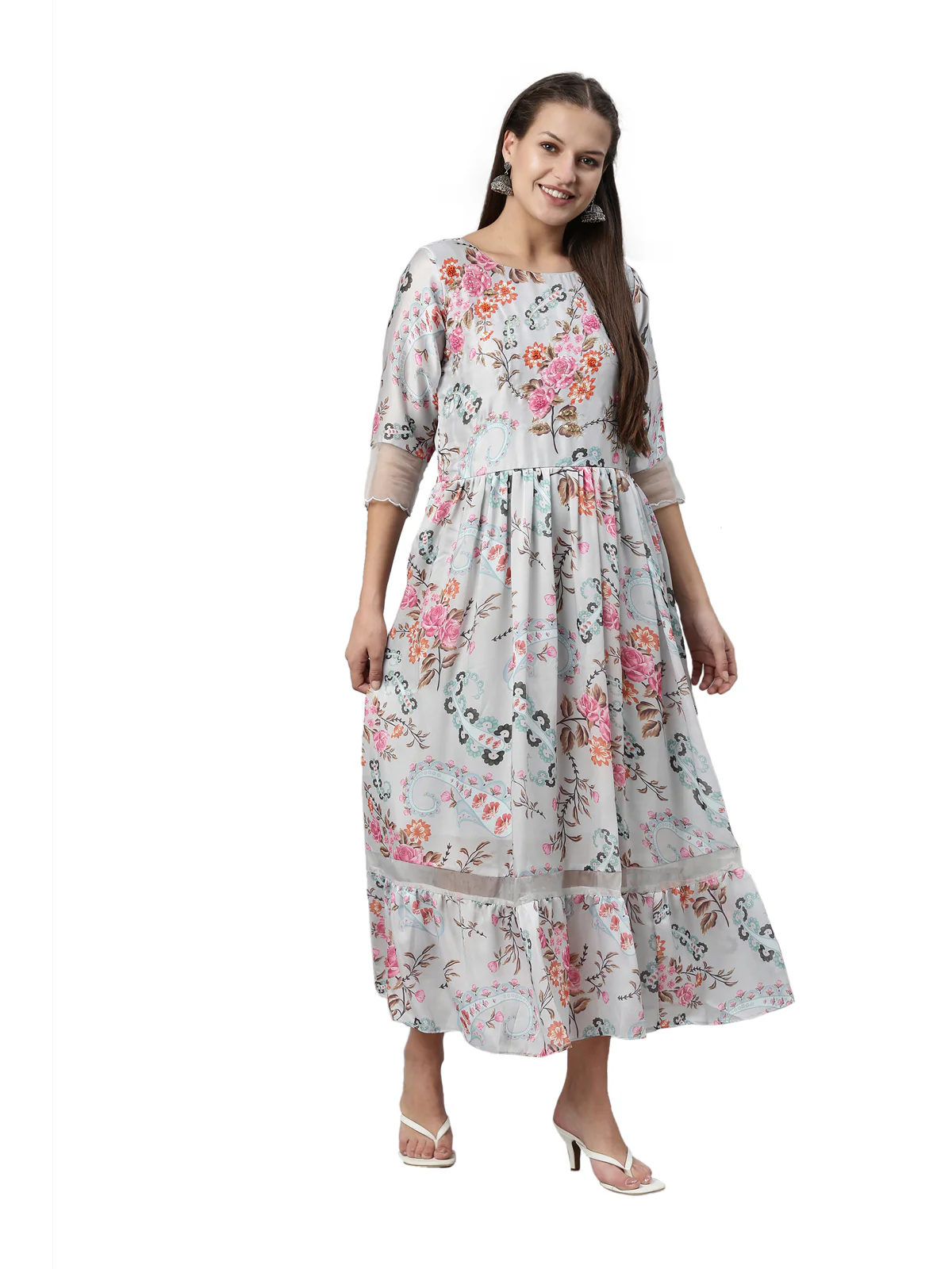 Neerus Grey Color Satin Fabric Kurta - Image 6