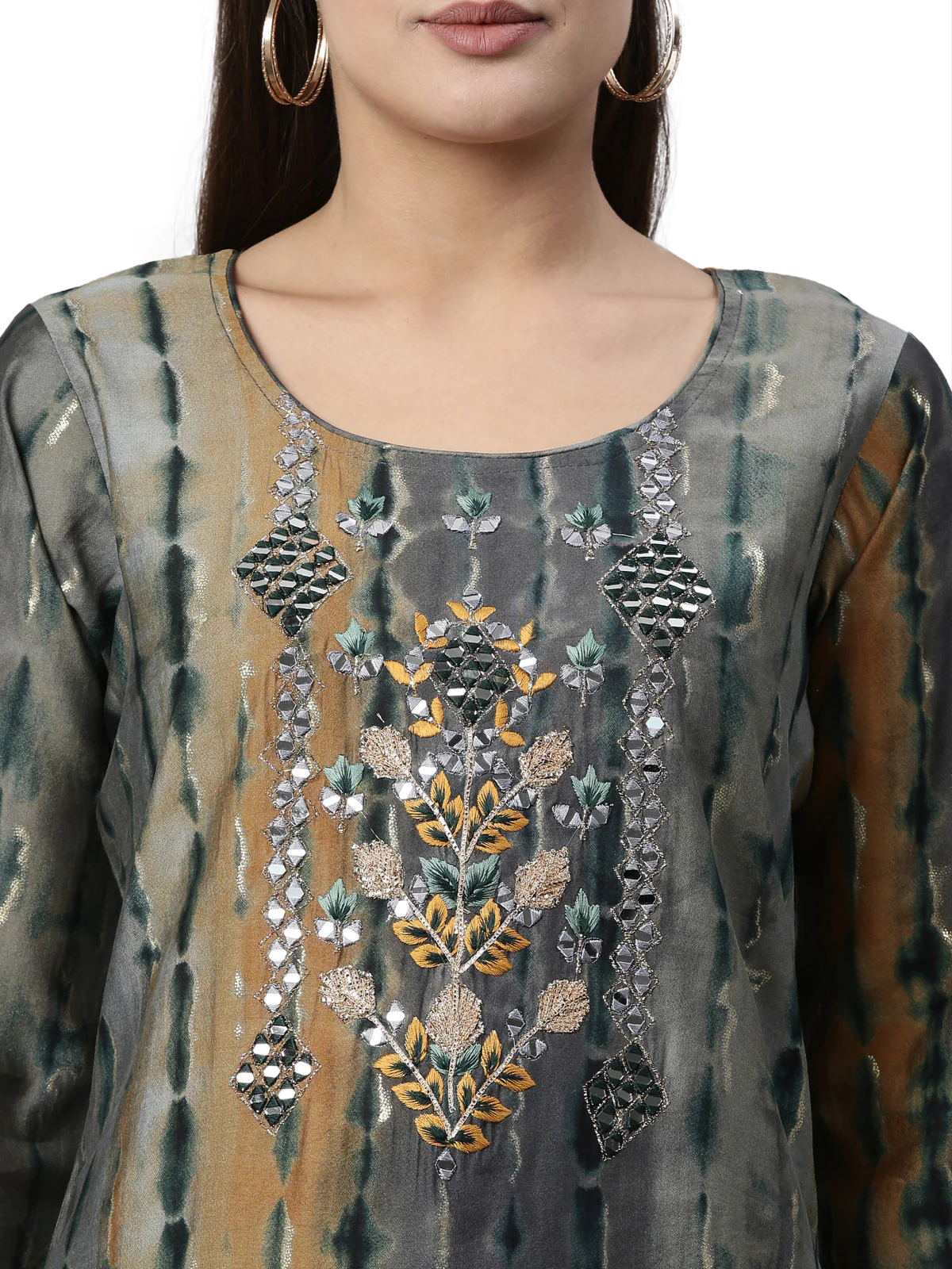 Neerus Grey Color Satin Fabric Kurta Set - Image 2