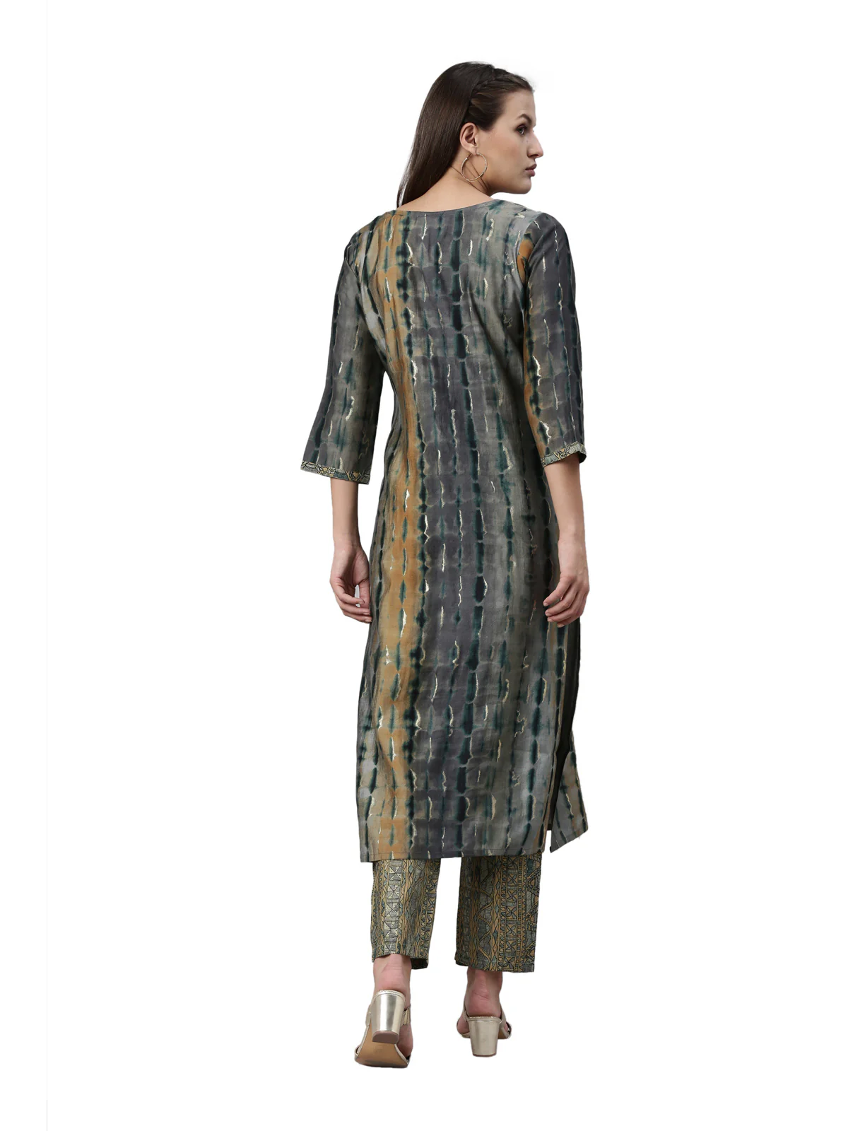 Neerus Grey Color Satin Fabric Kurta Set - Image 5
