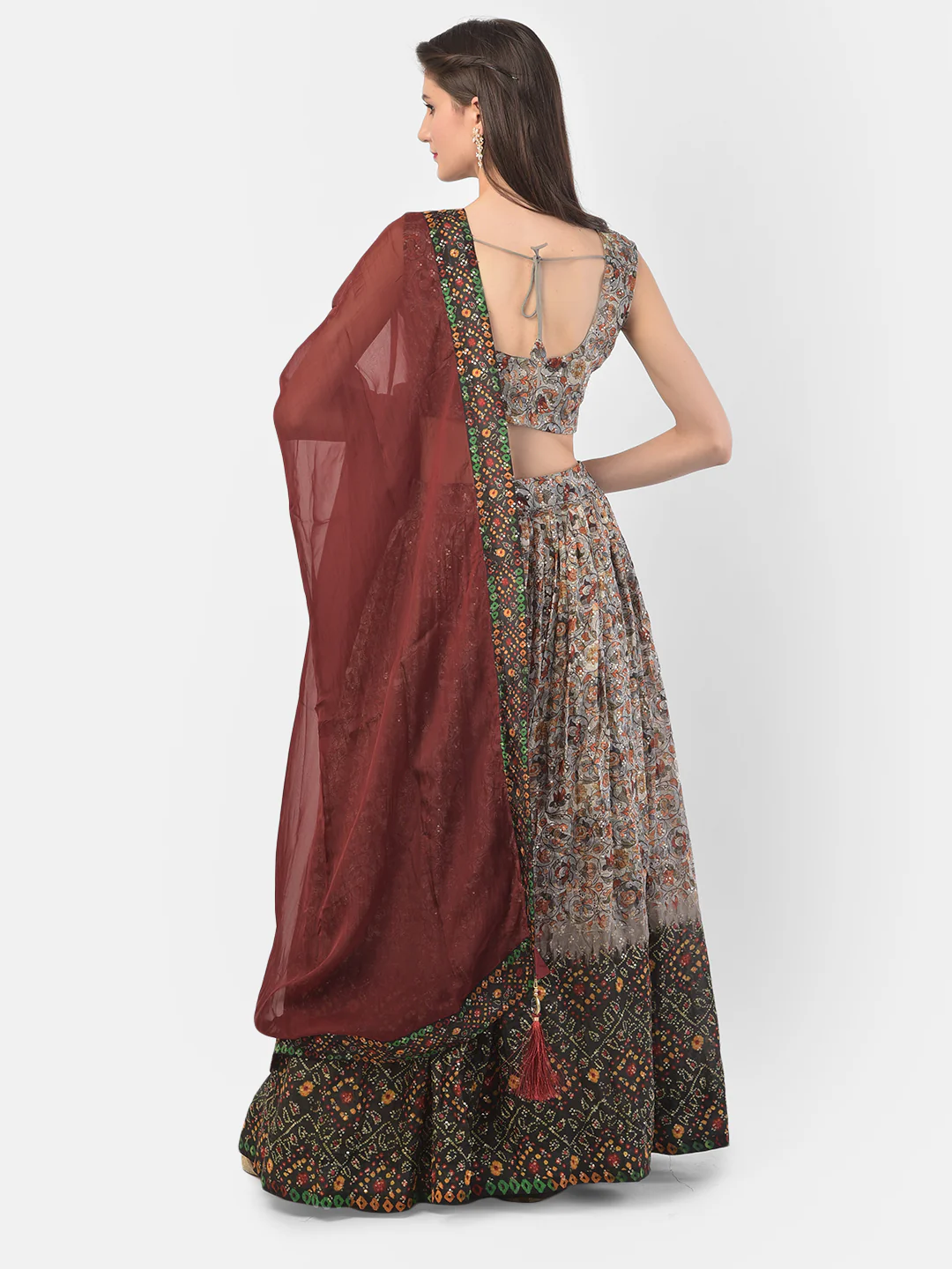 Neerus Grey Color Silk Fabric Ghagra Set - Image 3