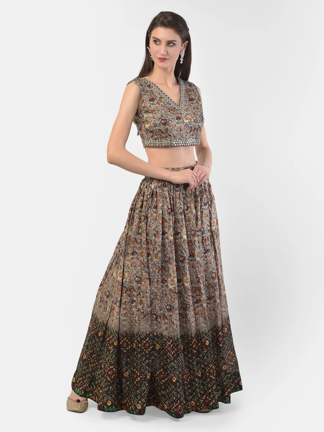 Neerus Grey Color Silk Fabric Ghagra Set - Image 5