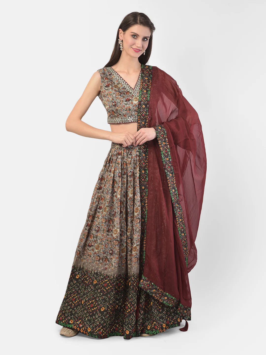 Neerus Grey Color Silk Fabric Ghagra Set - Image 6