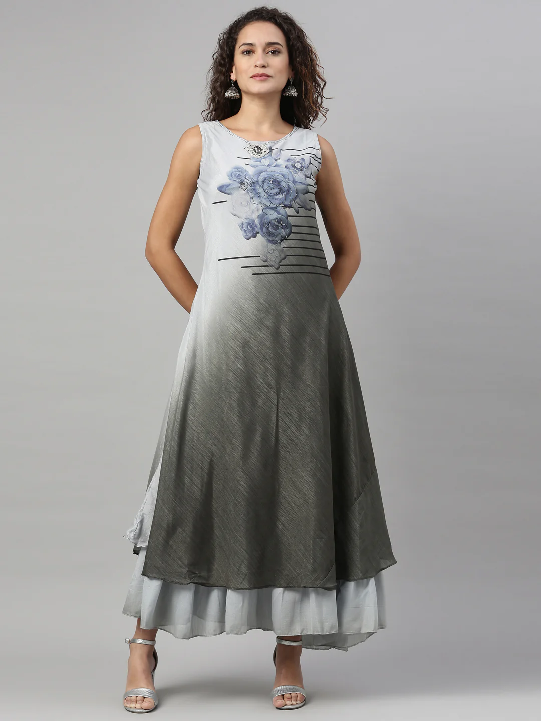 Neerus Grey Color Silk Fabric Kurta - Image 6
