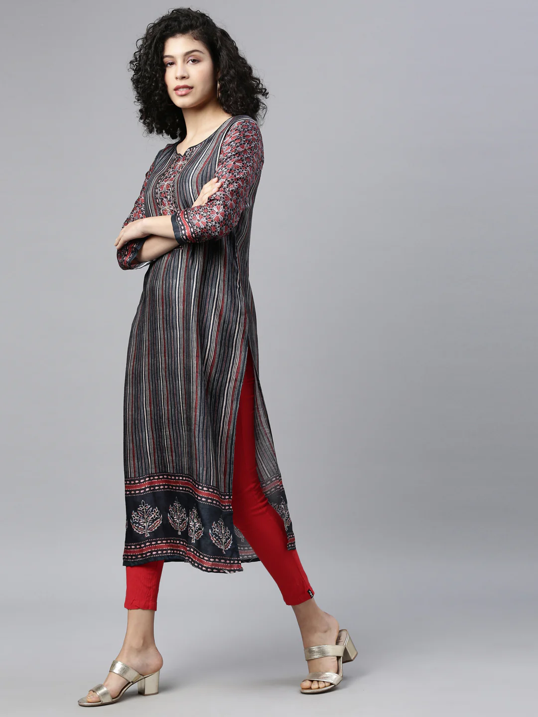 Neerus Grey Color Silk Fabric Kurta - Image 5