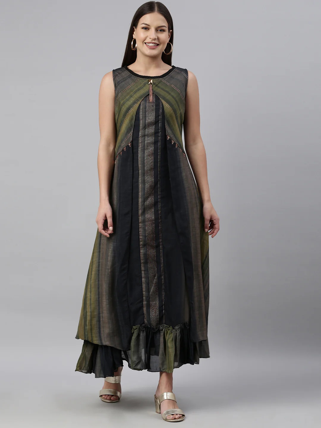 Neerus Grey Color Silk Fabric Kurta