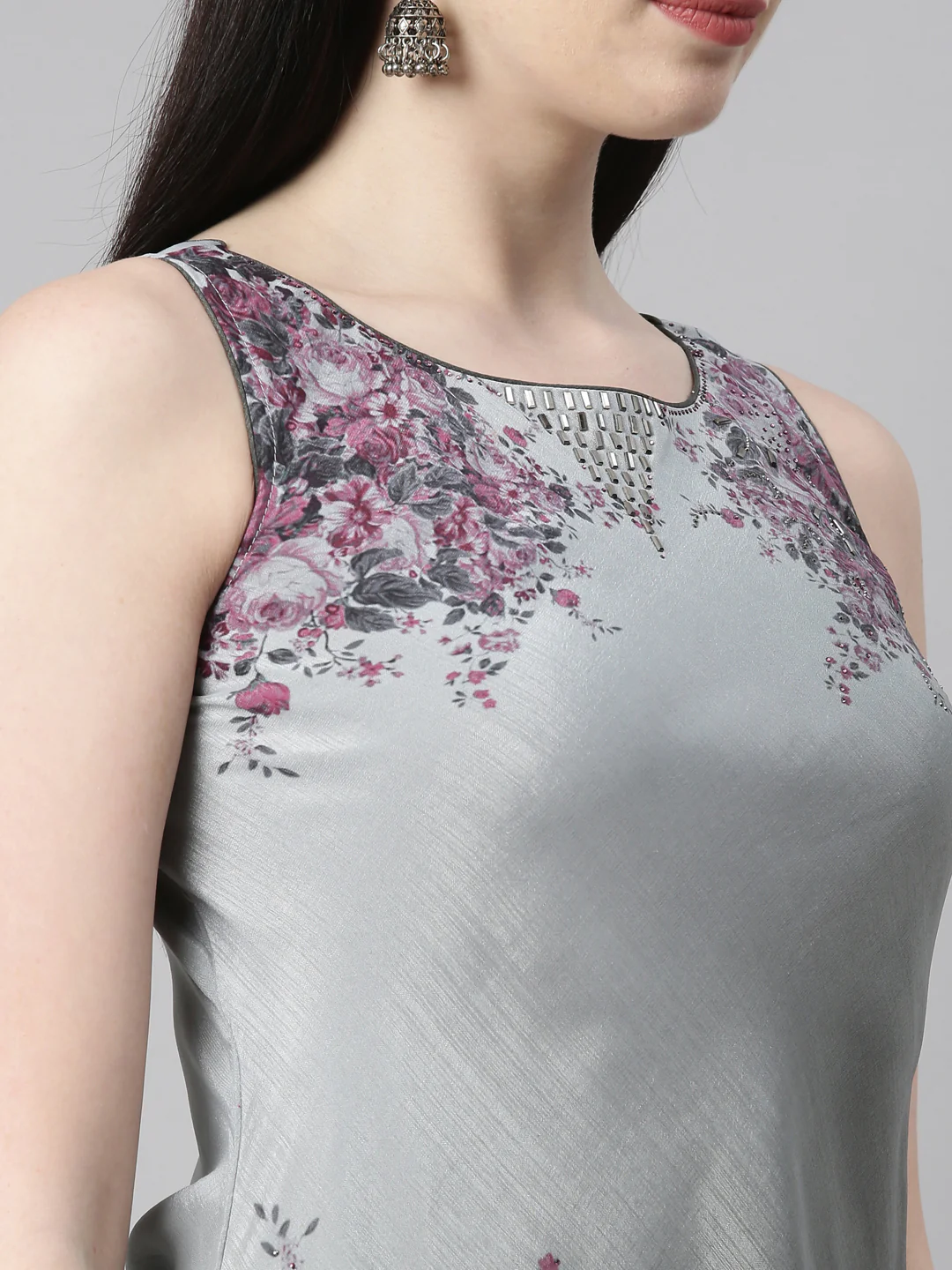 Neerus Grey Color Silk Fabric Kurta - Image 7