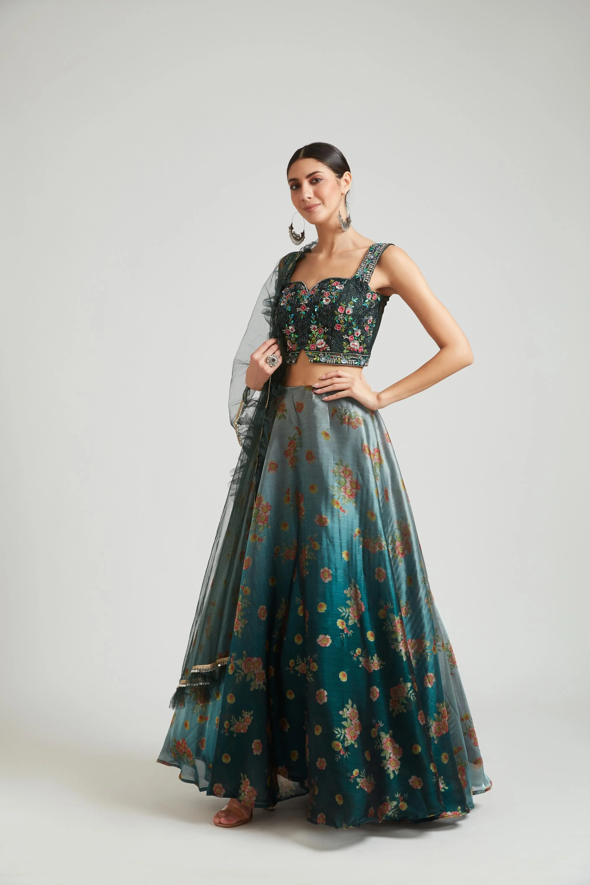 Neerus Grey Color Silk Fabric Lehenga Choli