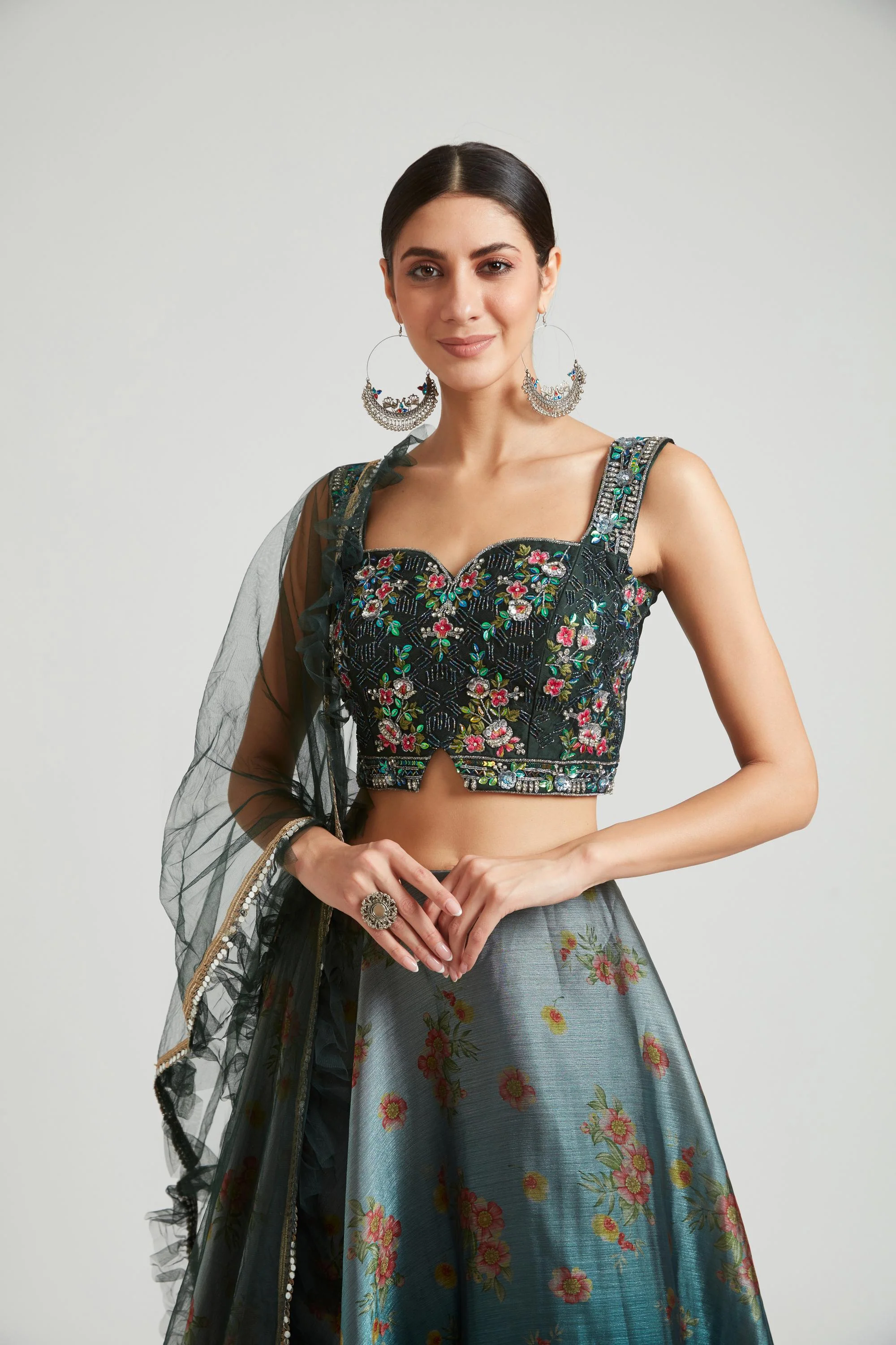 Neerus Grey Color Silk Fabric Lehenga Choli - Image 2