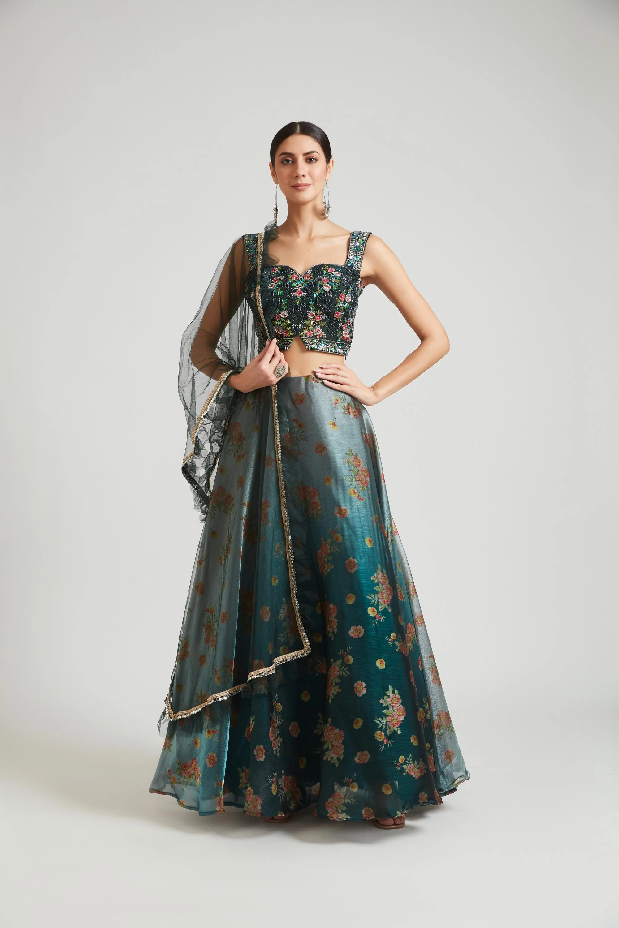 Neerus Grey Color Silk Fabric Lehenga Choli - Image 5