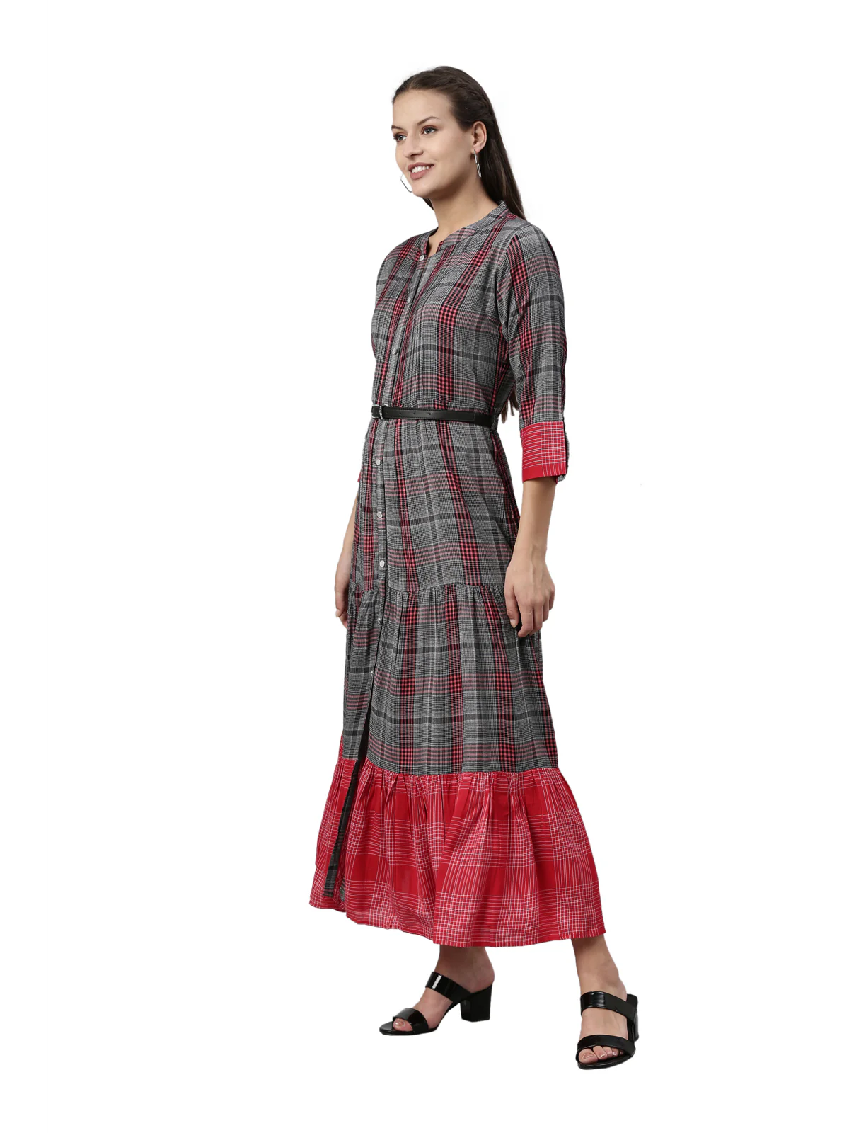 Neerus Grey Color Slub Rayon Fabric Kurta - Image 3