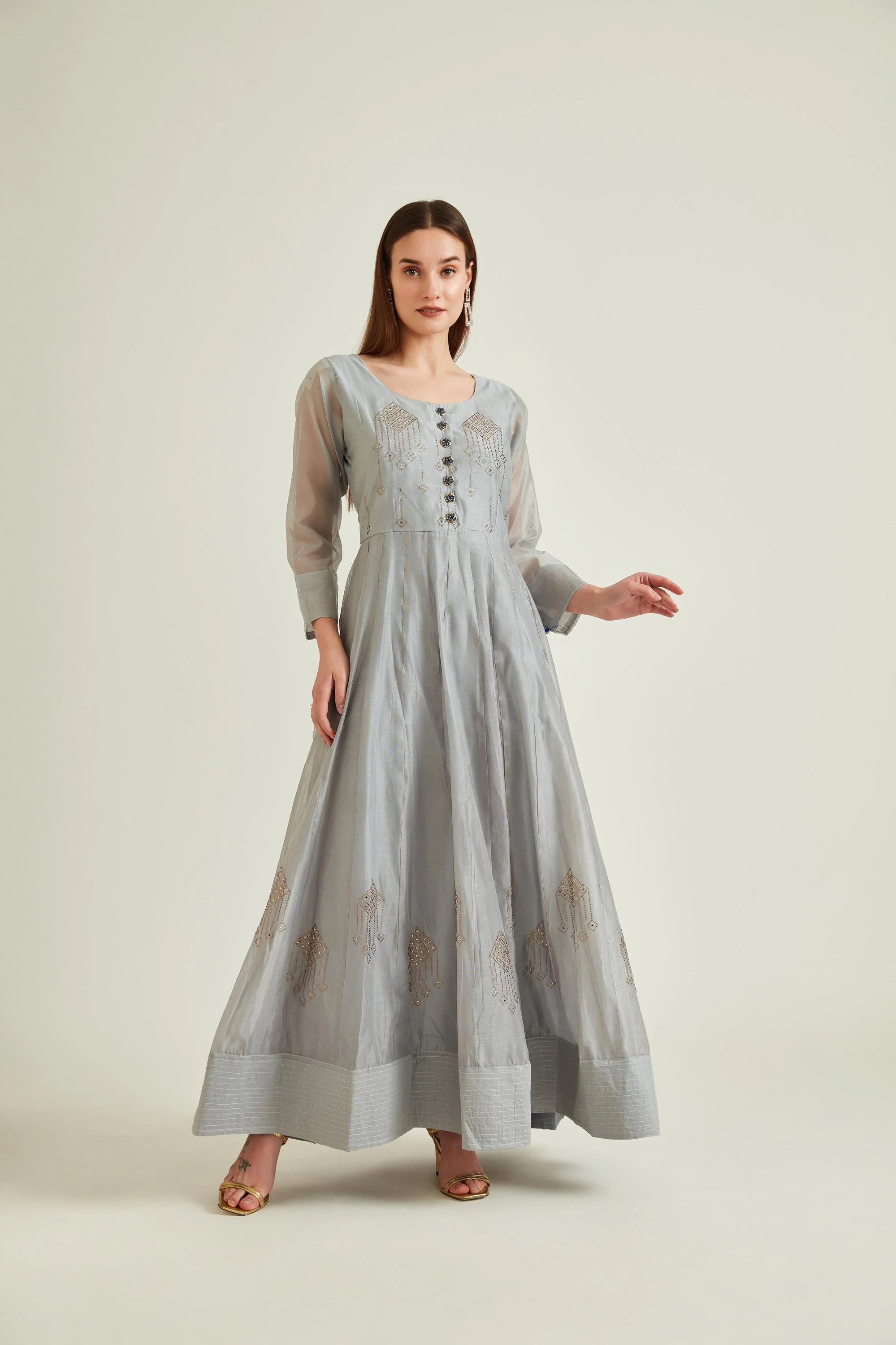 Neerus Grey Colour Chanderi Fabric Suit - Image 5