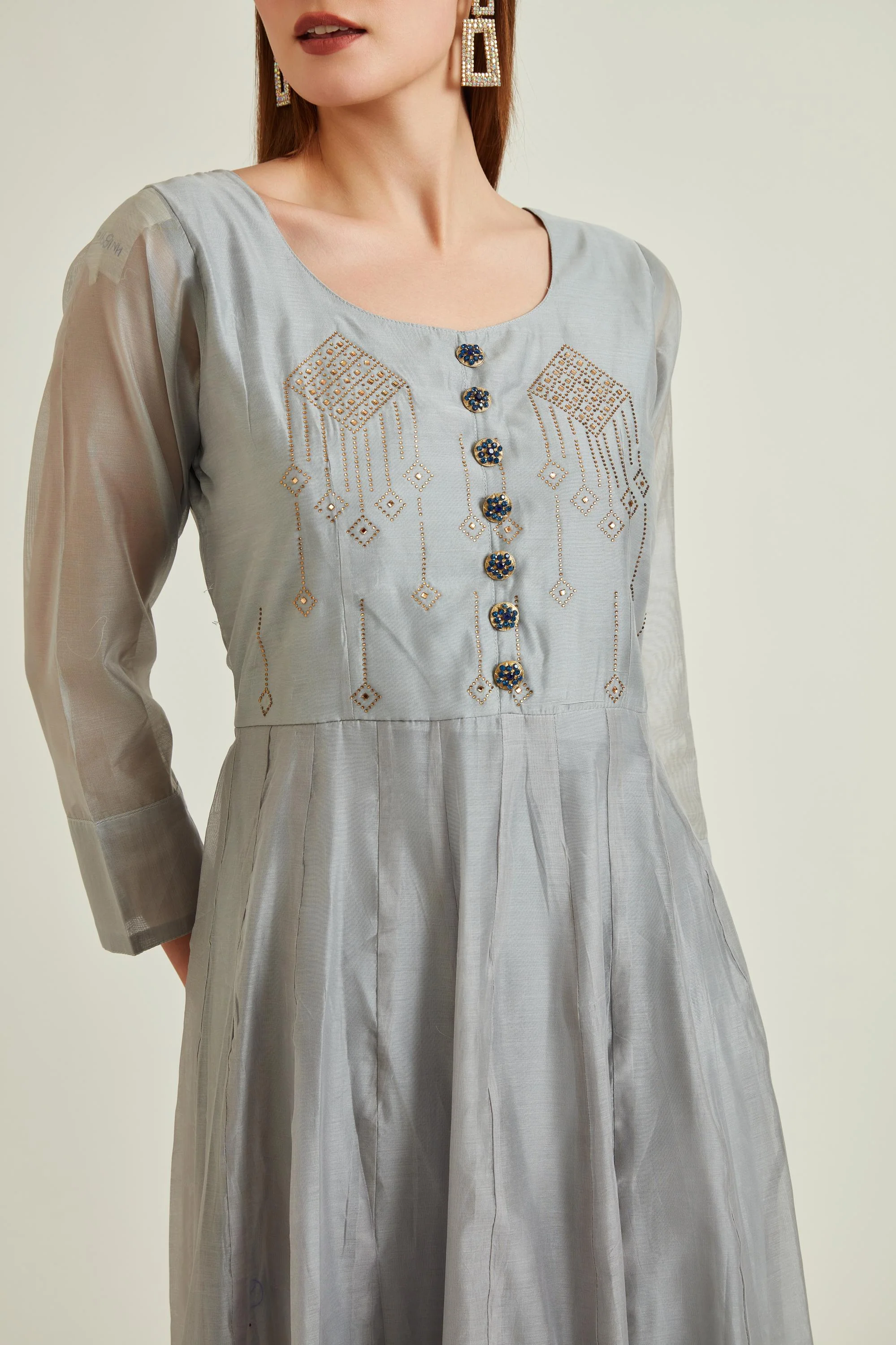 Neerus Grey Colour Chanderi Fabric Suit - Image 6