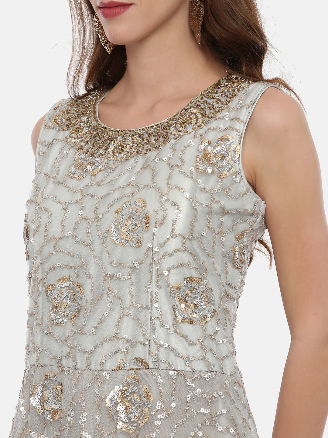 Neerus Grey Embellished Kurta With Pant & Dupatta - Image 2