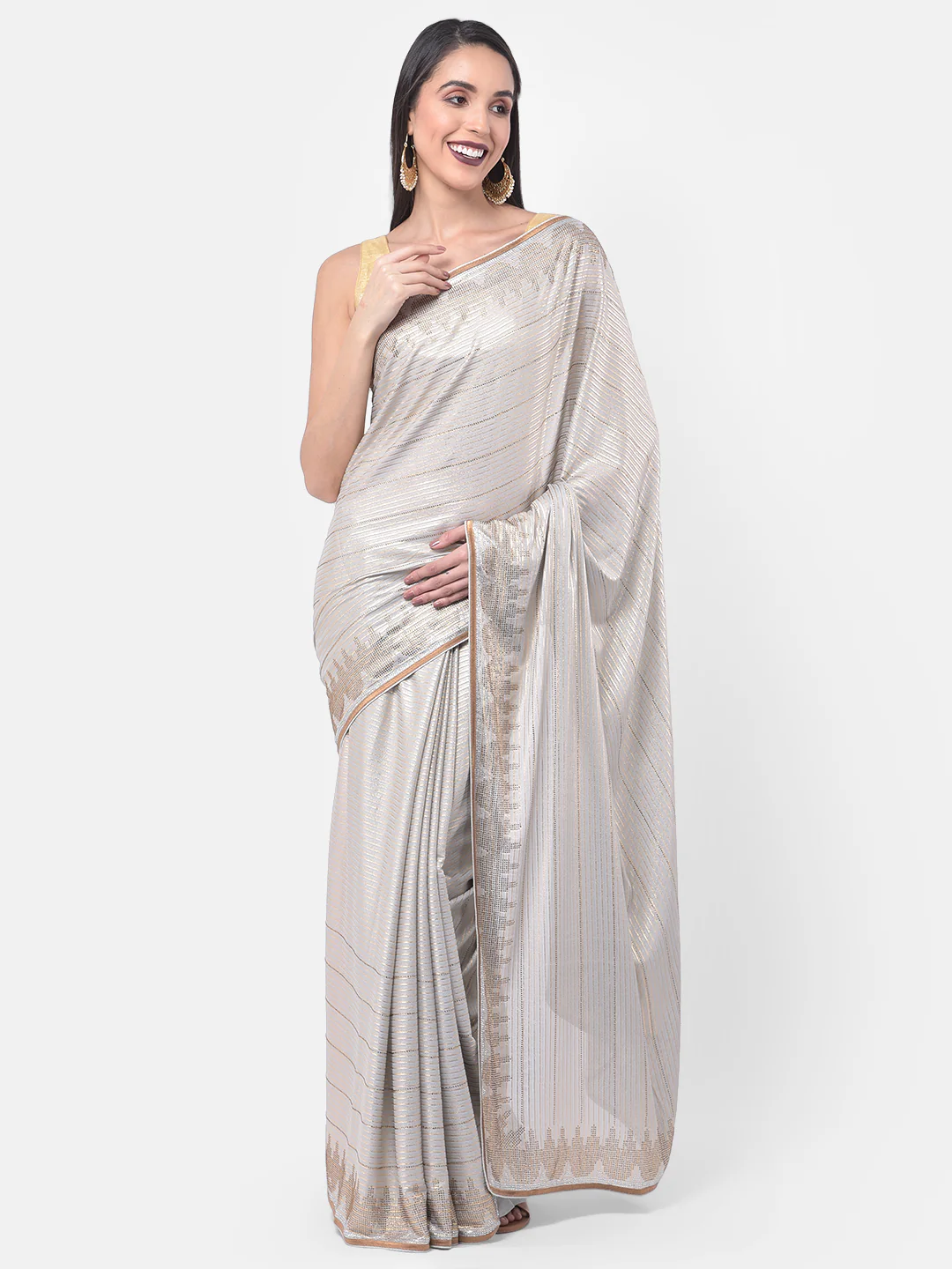Neerus Grey Embellished Saree With Blouse