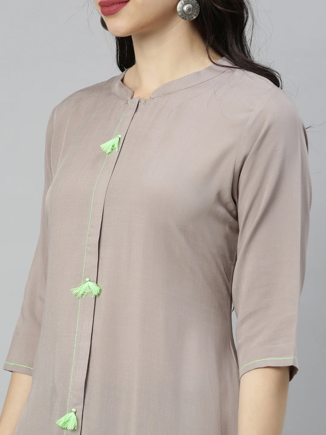 Neerus Grey Embroidered A Line Kurta - Image 2