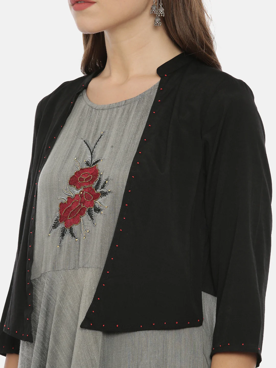 Neerus Grey Embroidered Anarkali Kurta - Image 2