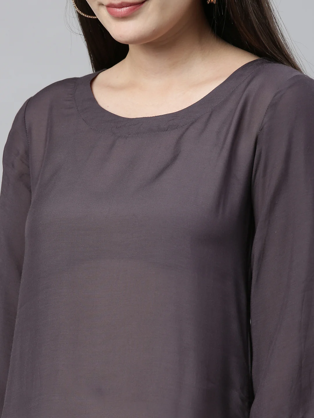 Neerus Grey Embroidered High Low Kurta - Image 3