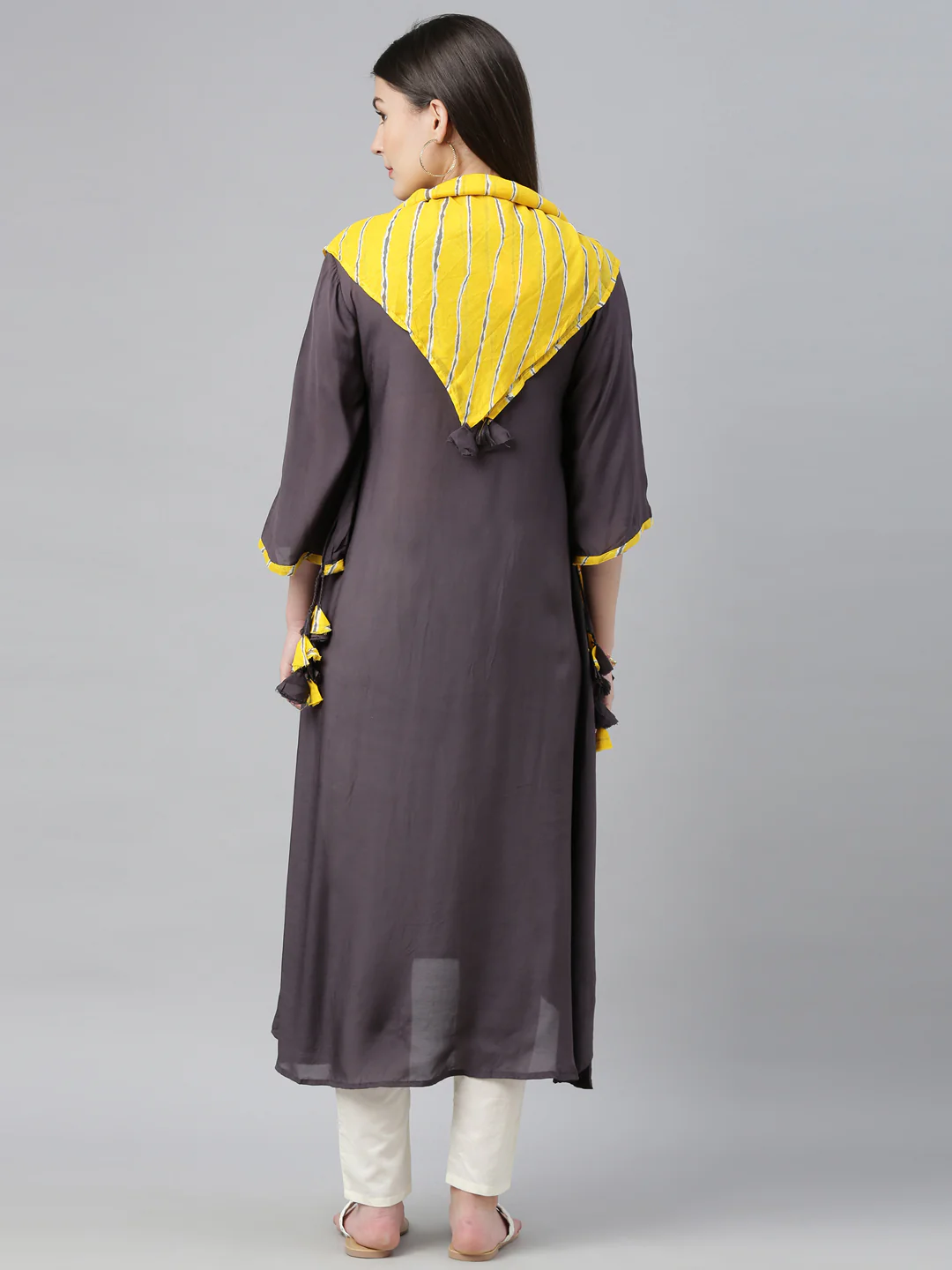 Neerus Grey Embroidered High Low Kurta - Image 7