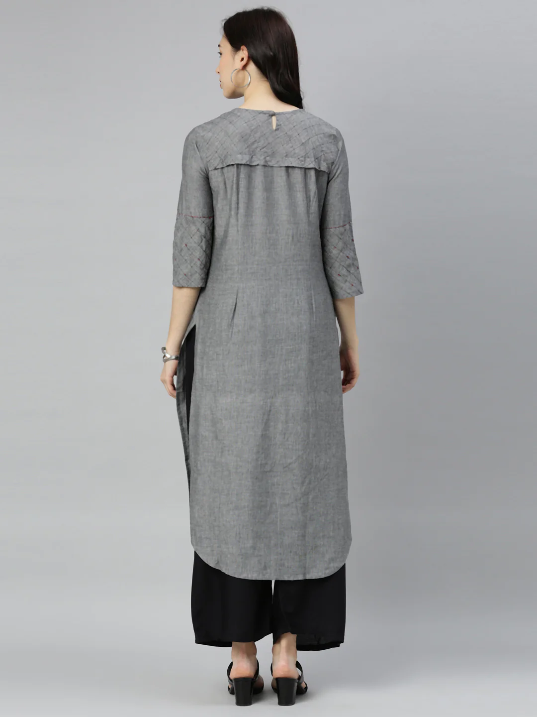 Neerus Grey Embroidered High Low Kurta - Image 8