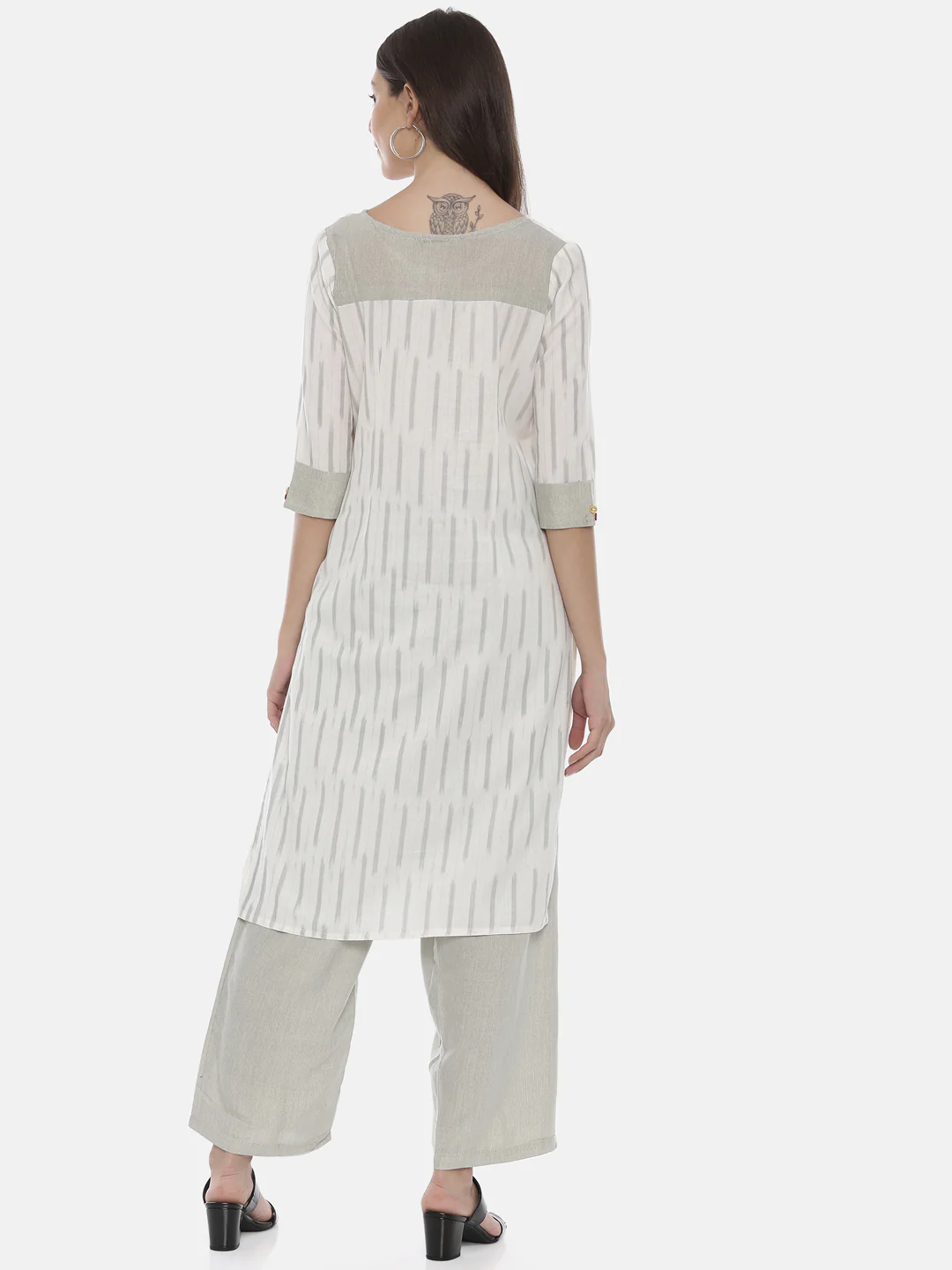 Neerus Grey Embroidered Kurta & Palazzo Set - Image 5