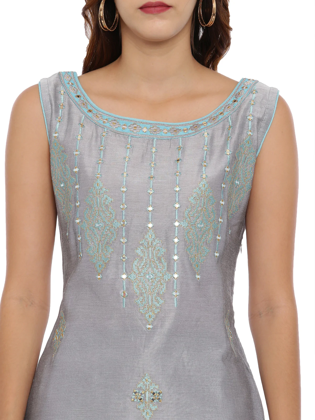 Neerus Grey Embroidered Kurta With Pant & Dupatta - Image 2