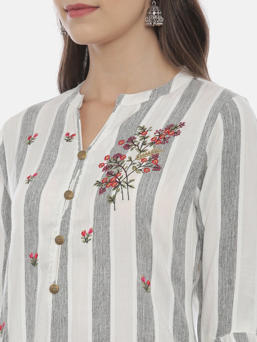 Neerus Grey Embroidered Straight Kurta - Image 2