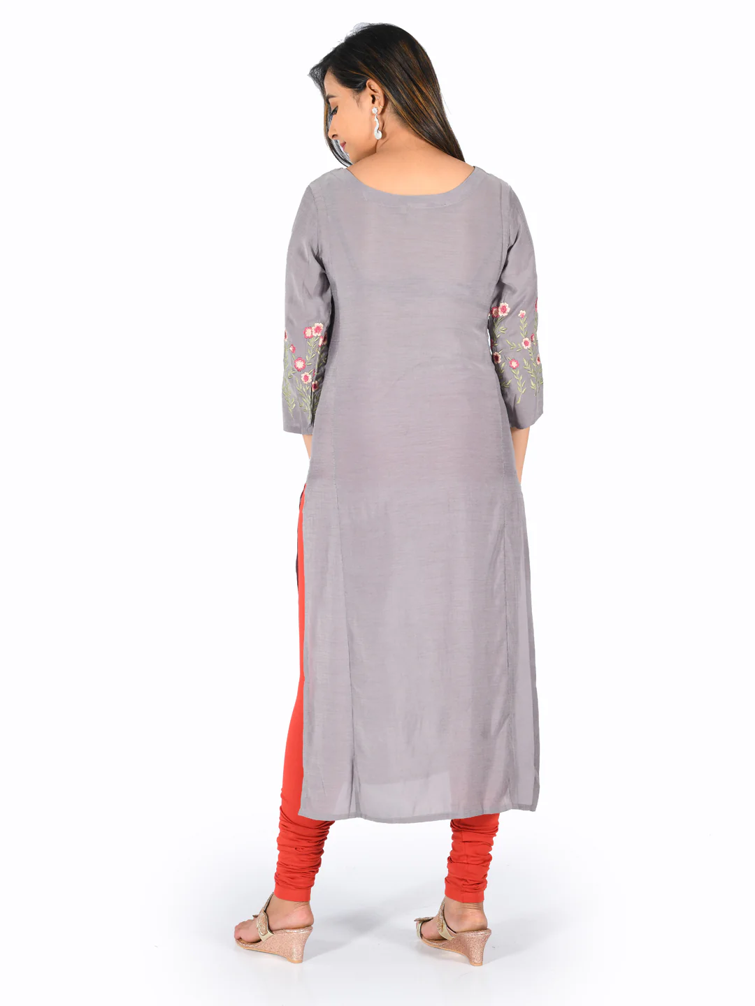 Neerus Grey Embroidered Straight Kurta - Image 4