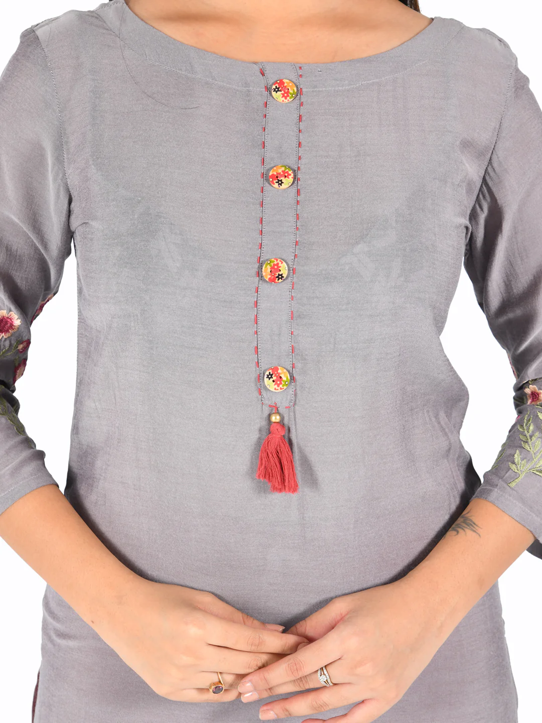 Neerus Grey Embroidered Straight Kurta - Image 5