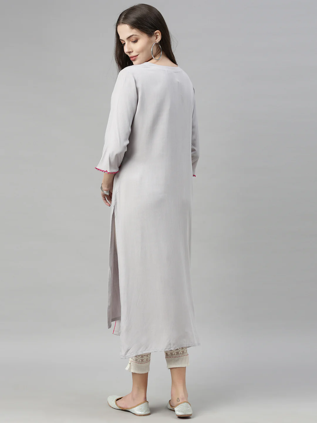 Neerus Grey Embroidered Straight Kurta - Image 12