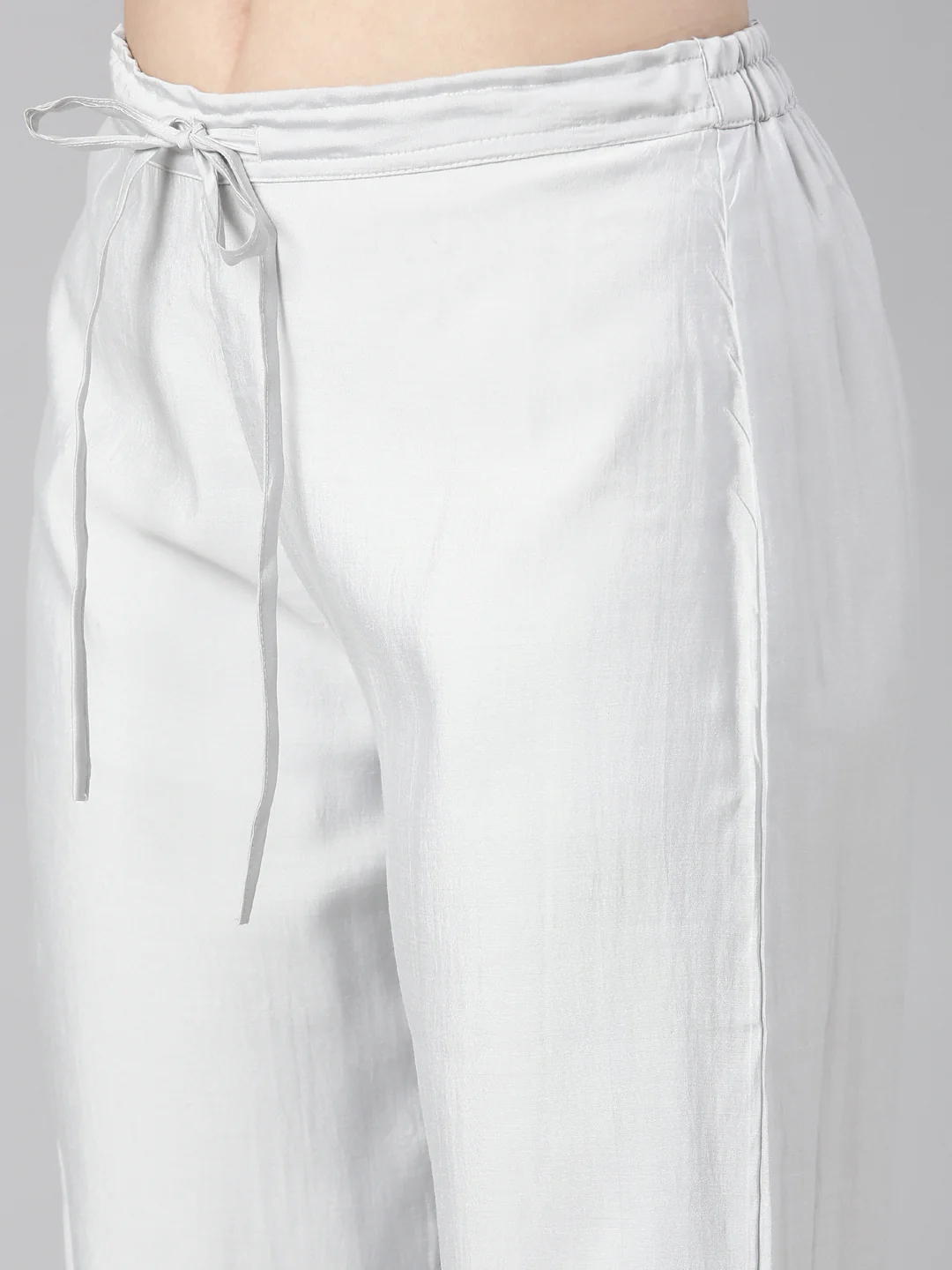 Neerus Grey Embroidered Straight Kurta and Trousers - Image 6