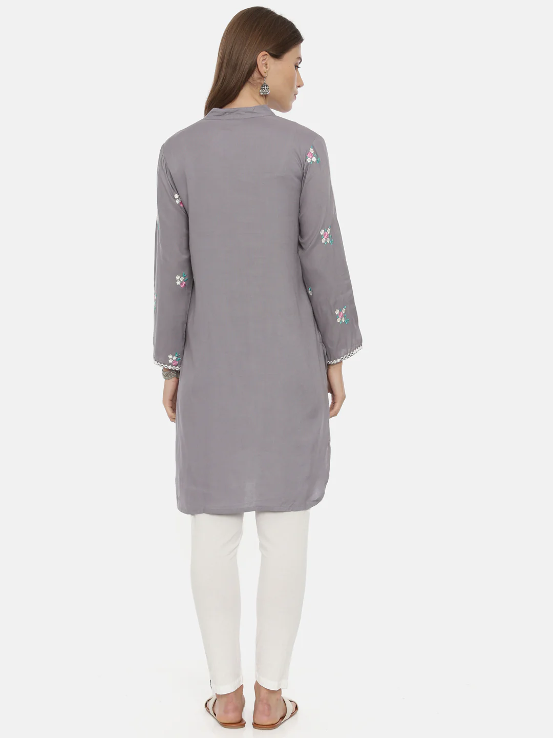 Neerus Grey Embroidered Straight Kurti - Image 5