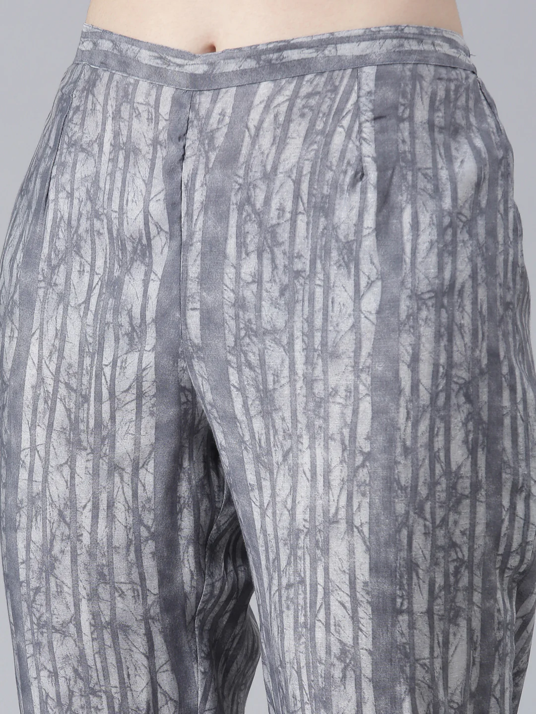 Neerus Grey Pleated Straight Printed Kurta And Trousers With Dupatta - Image 6