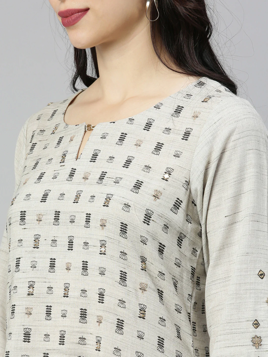 Neerus Grey Printed High Low Kurta - Image 2