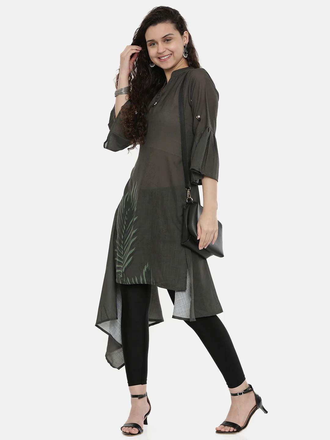 Neerus Grey Printed High Low Kurta - Image 5