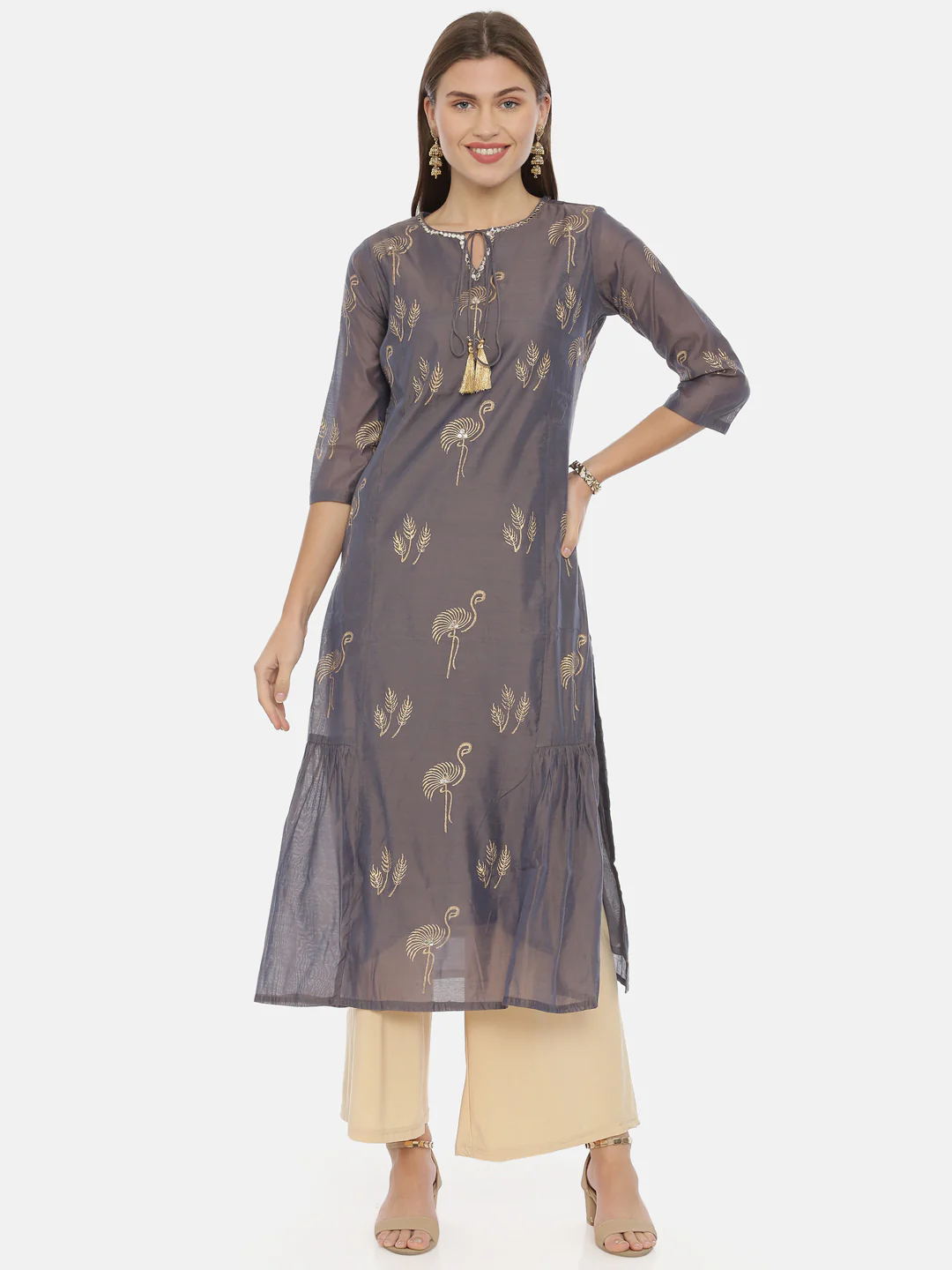 Neerus Grey Printed Straight Kurta - Image 6