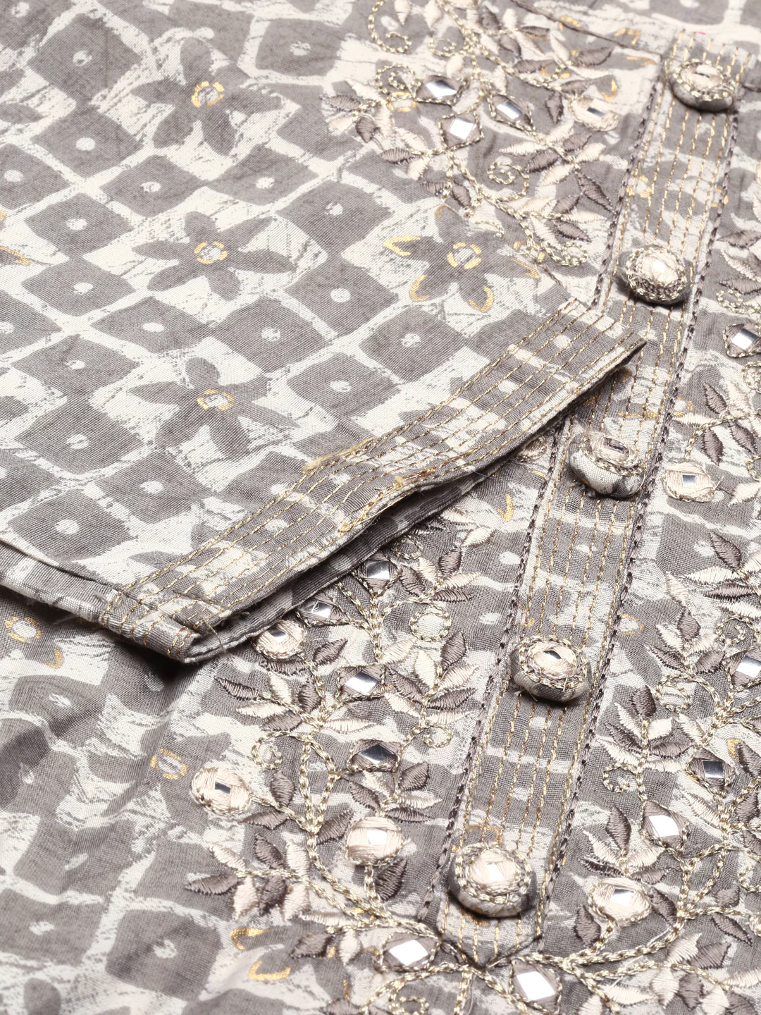 Neerus Grey Regular Knee Length Printed Kurta Printed Trousers Na - Image 5