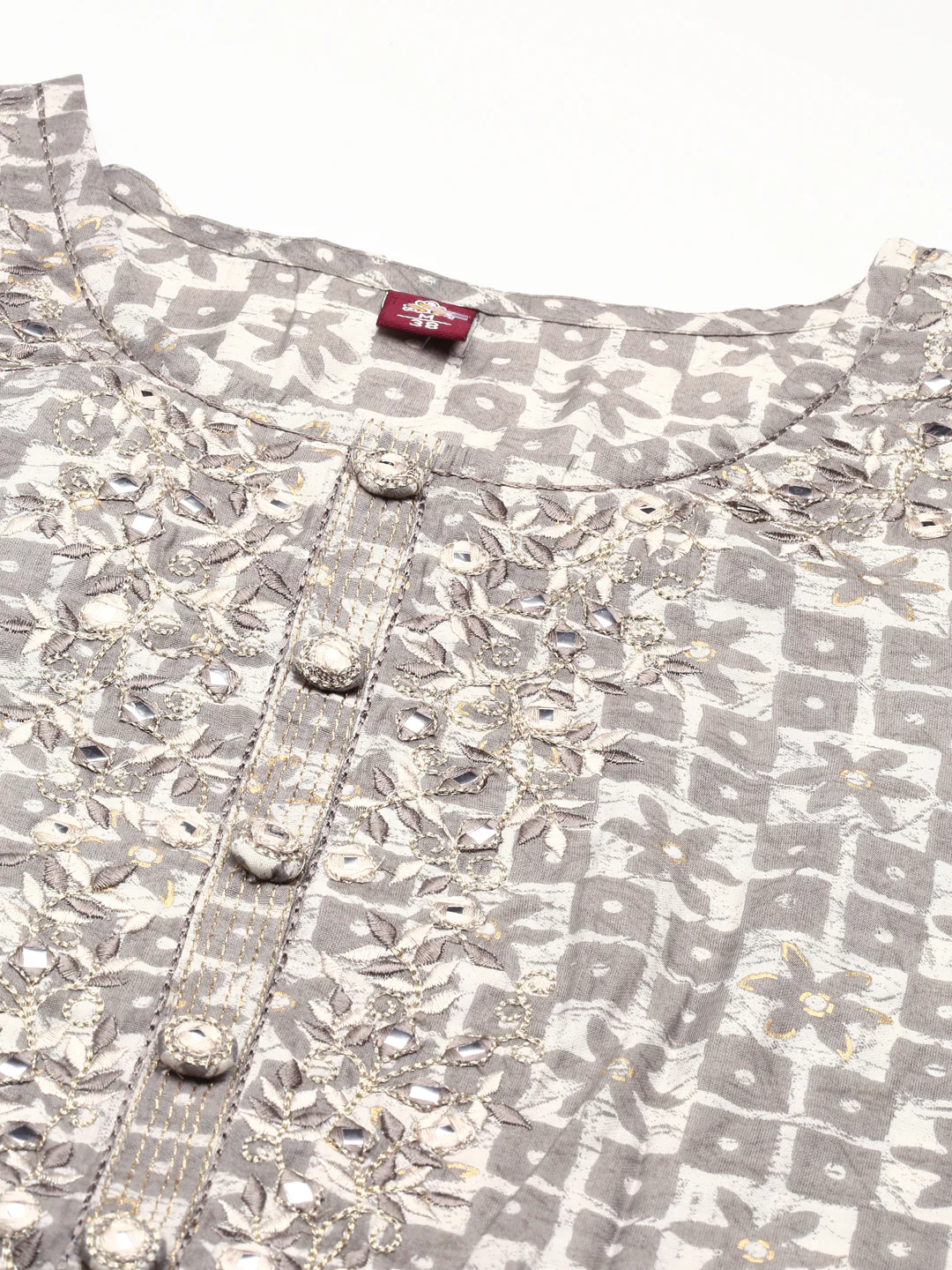 Neerus Grey Regular Knee Length Printed Kurta Printed Trousers Na - Image 6
