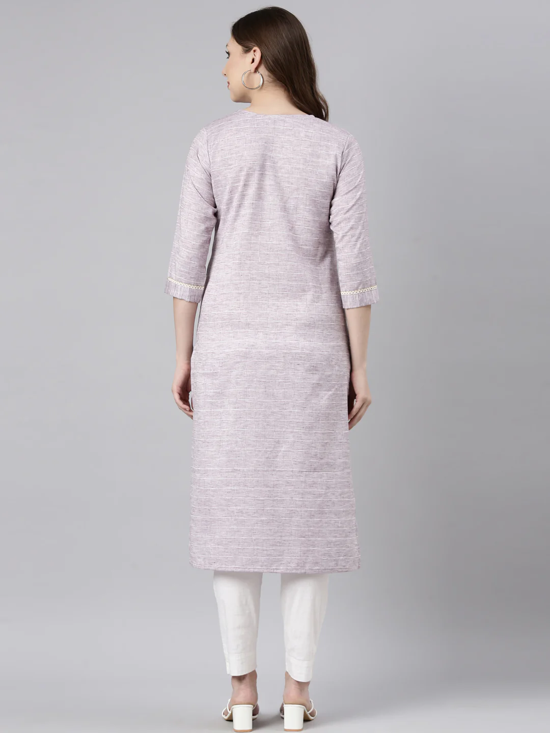 Neerus Grey Regular Straight Checked Kurta - Image 3