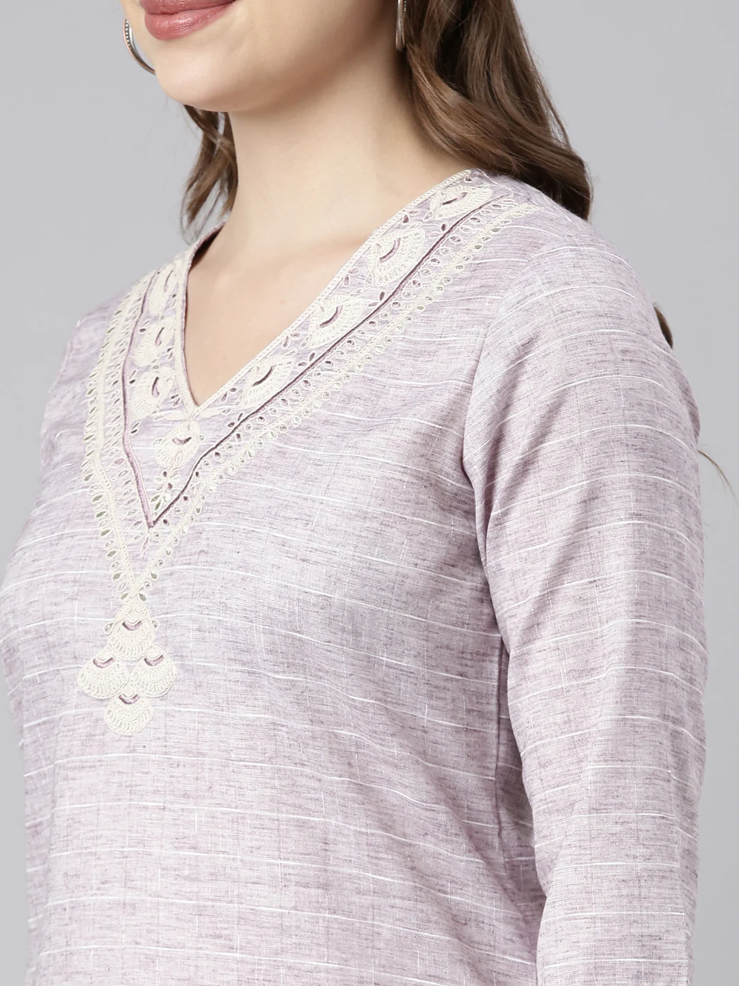 Neerus Grey Regular Straight Checked Kurta - Image 4