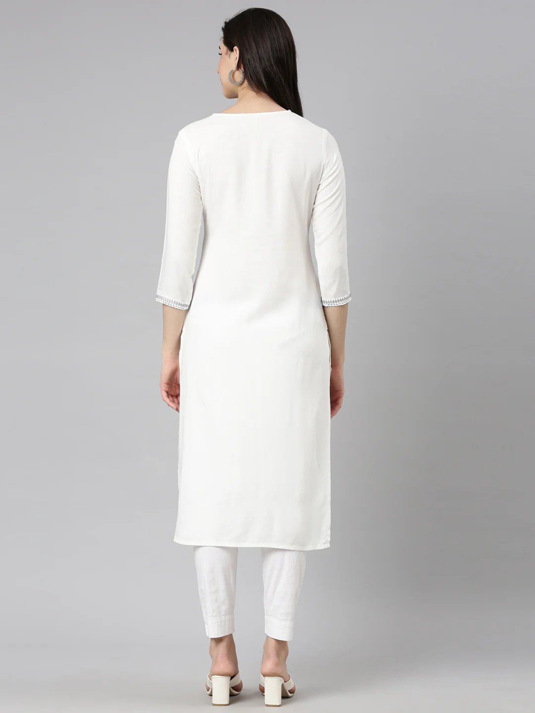 Neerus Grey Regular Straight Floral Kurta - Image 3