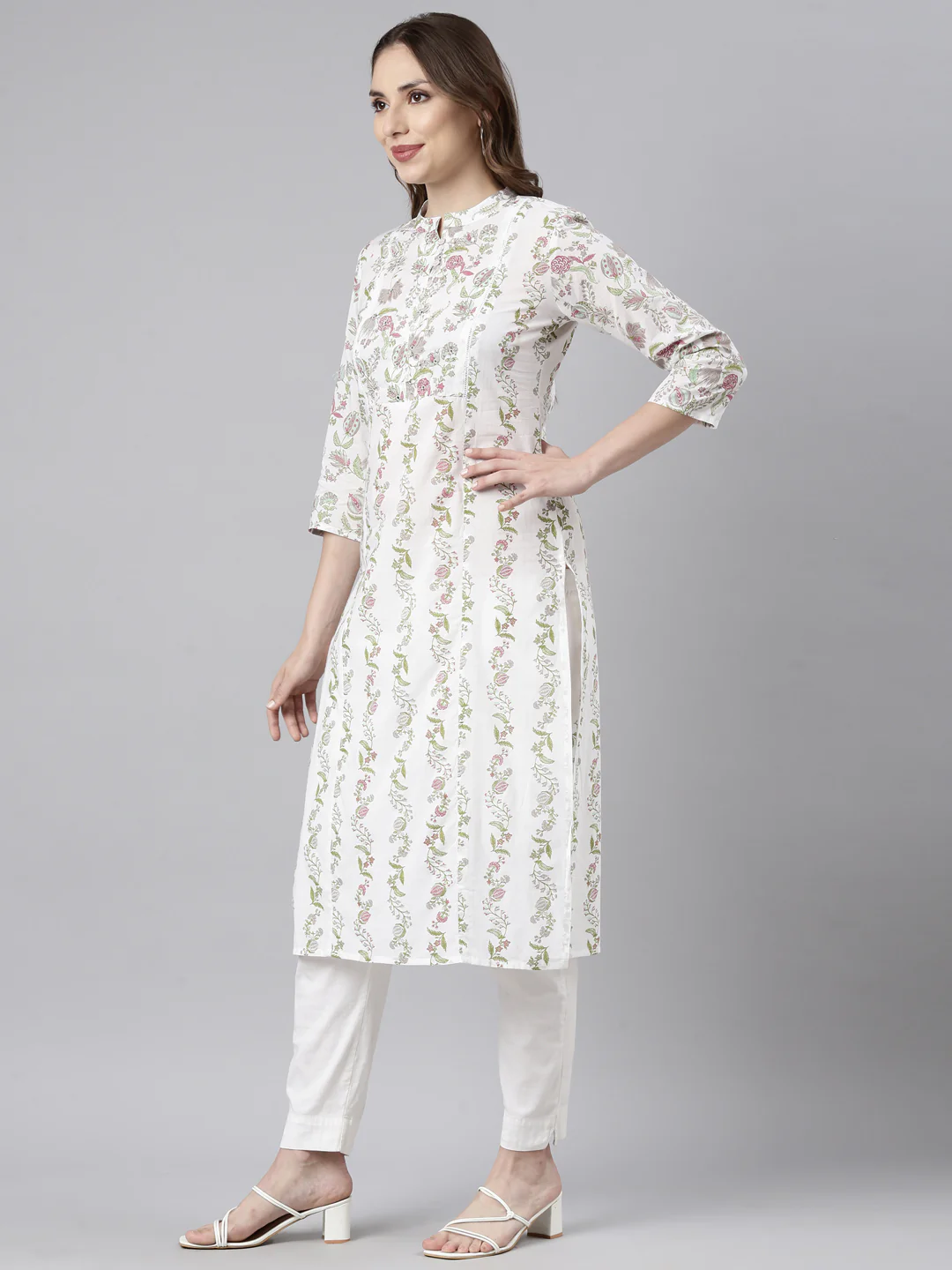 Neerus Grey Regular Straight Floral Kurta - Image 2