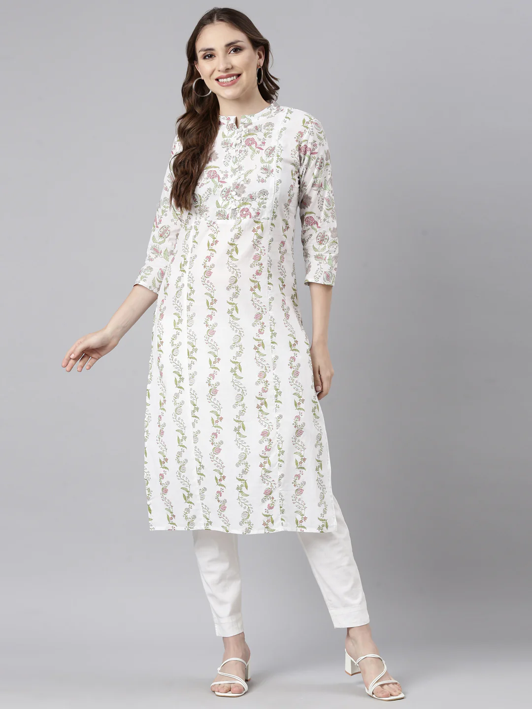 Neerus Grey Regular Straight Floral Kurta - Image 4