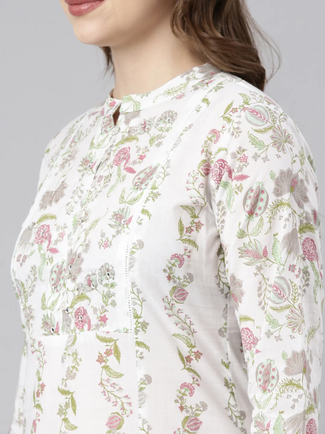 Neerus Grey Regular Straight Floral Kurta - Image 5